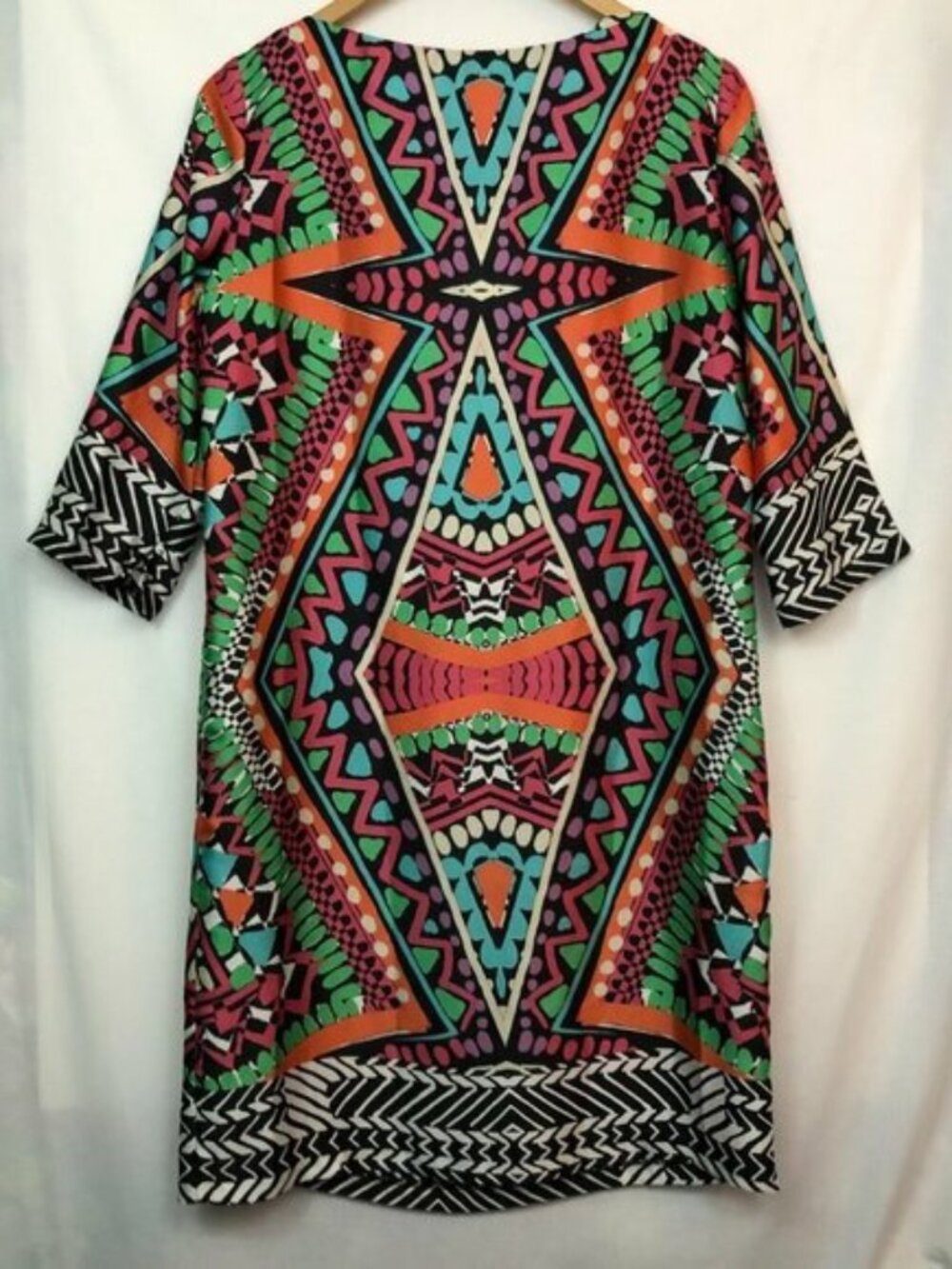 NEW NWT ALEXIA ADMOR 3/4 Sleeve Chemise Dress Pink Blue Orange Aztec Boho Slip M - Picture 8 of 10